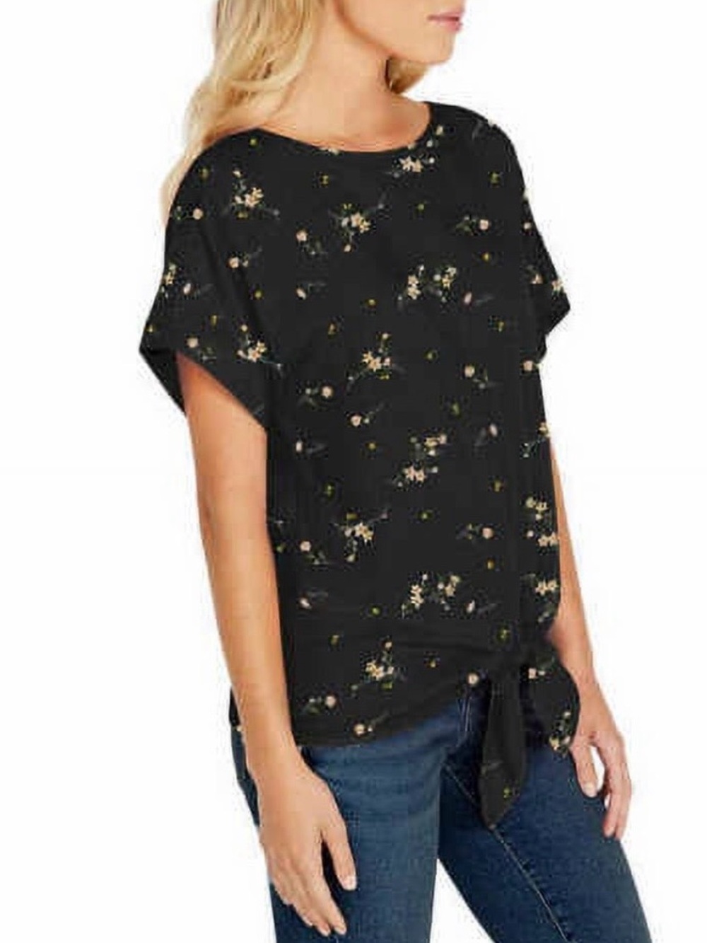 Pretty Buffalo David Bitton Ladies' Tie Front Top Blouse, Black Floral - XXL